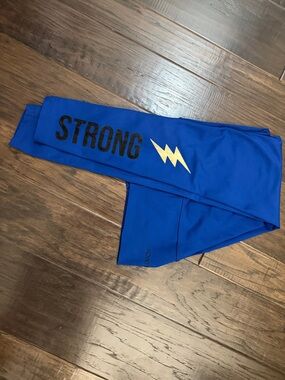 Wildfox Royal Blue 'STRONG' Leggings with Gold Lightning